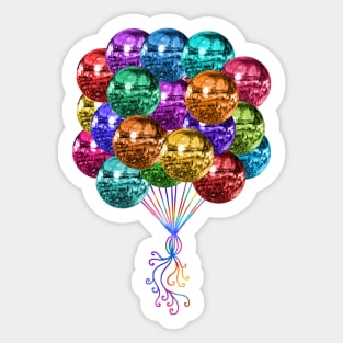 Festive Funky Rainbow Disco Ball Balloons Sticker